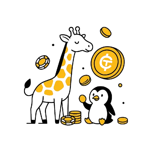 Kirahvi ja pingviini ovat kolikkopinon &auml;&auml;rell&auml;, ymp&auml;rill&auml; kryptokolikoita