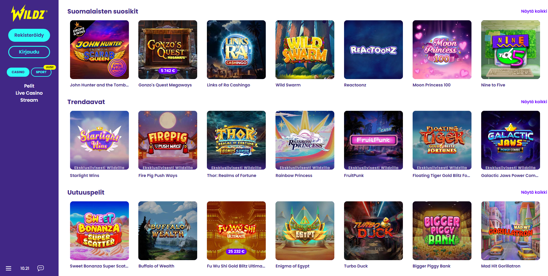 Wildz Casinon suomalaisten pelaajien suosikkipelit