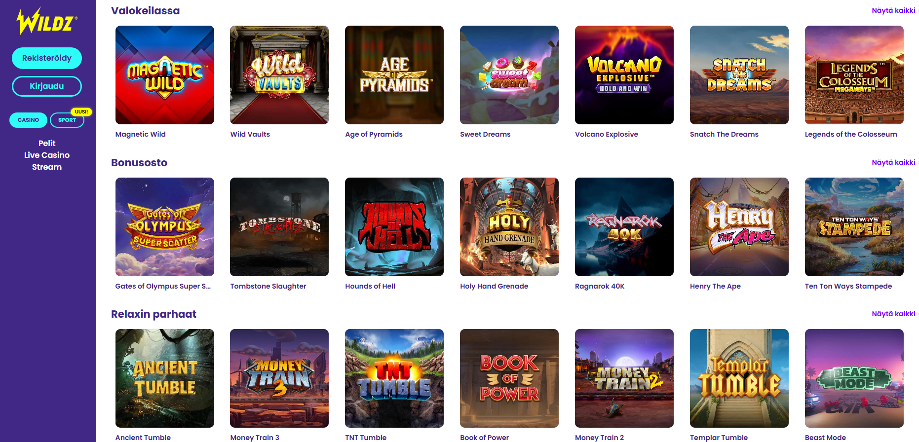 Wildz Casinon bonusosto pelit