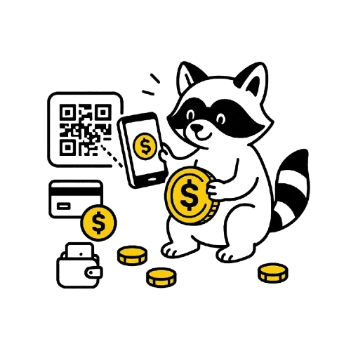 Pesukarhu tekee maksua puhelimella qr koodilla.