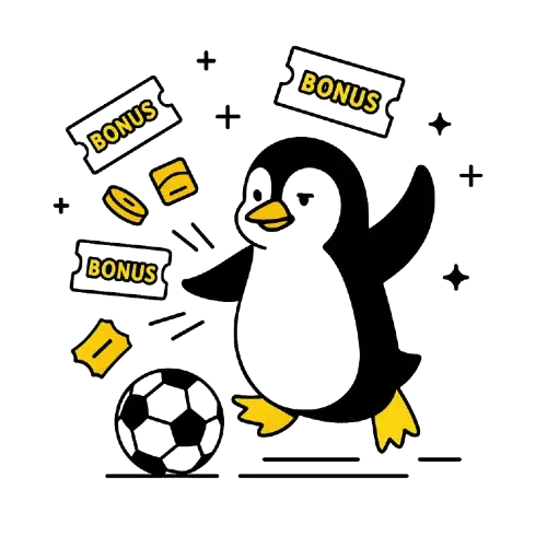 Pingviini juhlii, kun on saanut ilmaisvedon kasinolle.