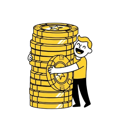 Henkil&ouml; halaa suurta pinoa pelimerkkej&auml;