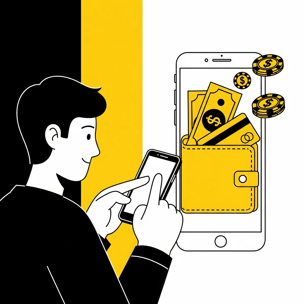 Pelaaja tallettaa tai kotiuttaa rahaa mobiililompakon kautta nettikasinolle