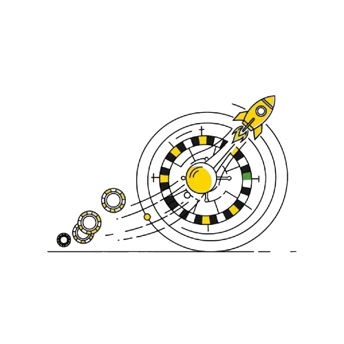 Rulettipy&ouml;r&auml; ja raketti symboloimassa nopeaa kasinovoittoa