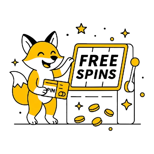 Kettu seisoo peliautomaatin vieress&auml;, n&auml;yt&ouml;ll&auml; teksti &lsquo;Free Spins&rsquo;