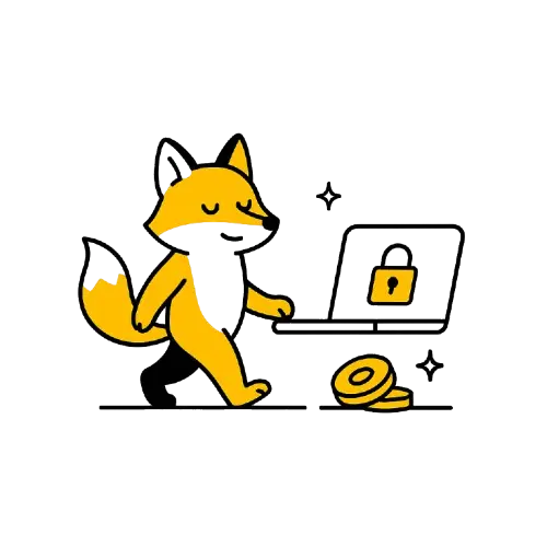 Kettu k&auml;velee kannettavan tietokoneen luo, n&auml;yt&ouml;ll&auml; lukon kuvake