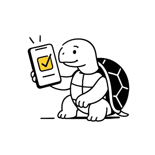 Kilpikonna n&auml;ytt&auml;&auml; puhelinta, jonka n&auml;yt&ouml;ll&auml; on hyv&auml;ksynt&auml;merkki