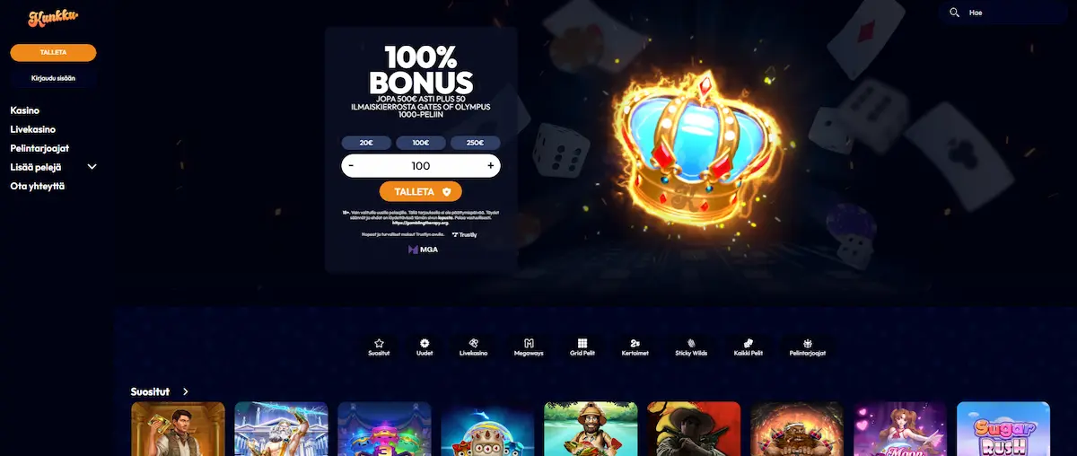 Kunkku Casinon peliaula, jossa suosituimmat kolikkopelit