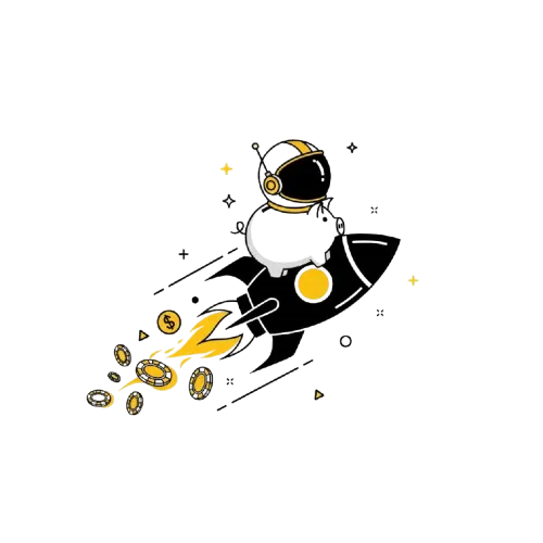 Nopea kasinovoitto symboloituna astronauttina raketilla