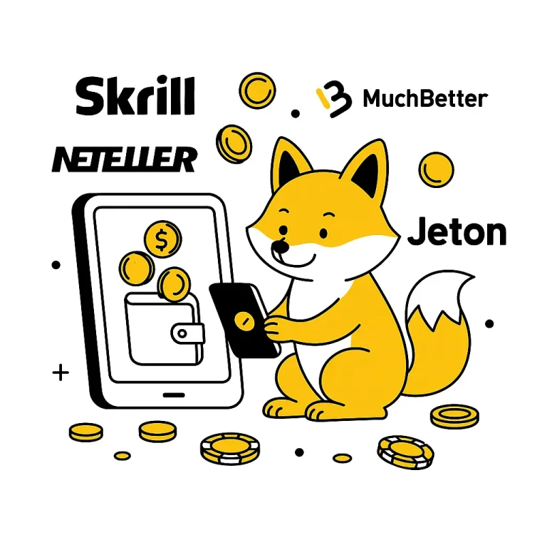 Kettu istuu puhelimen edess&auml;, ja ymp&auml;rill&auml; on eri nettilompakoiden logoja