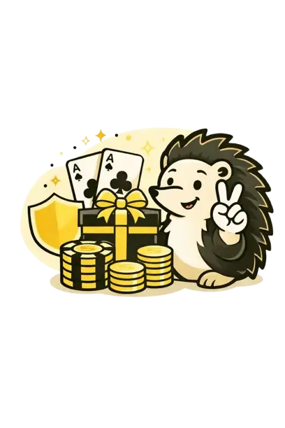 Siili n&auml;ytt&auml;&auml; voitonmerkki&auml;, vieress&auml; pelimerkkej&auml;, lahjapaketti ja kaksi &auml;ss&auml;&auml;