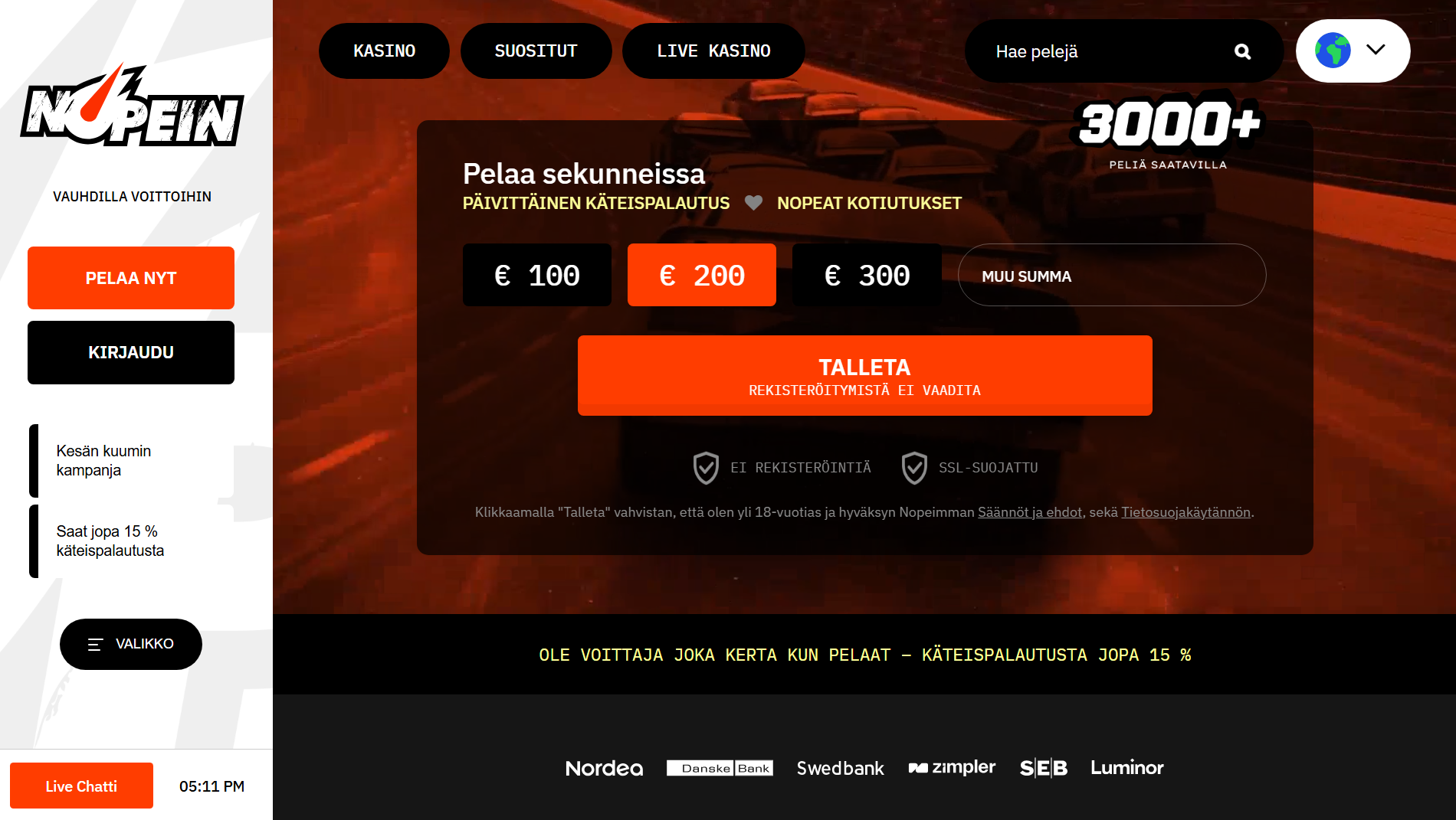 Nopein Casinon peliaula ja maksutavat