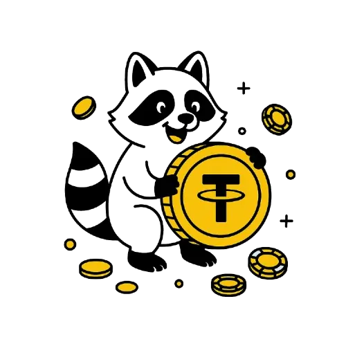 Pesukarhu pit&auml;&auml; k&auml;dess&auml;&auml;n Tether (USDT) -symbolilla varustettua kryptokolikkoa