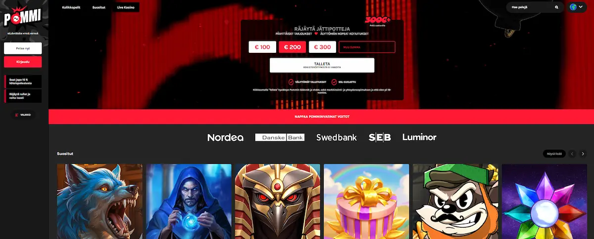 Pommi Casinon peliaula, josta l&ouml;ytyy suosituimmat kasinopelit