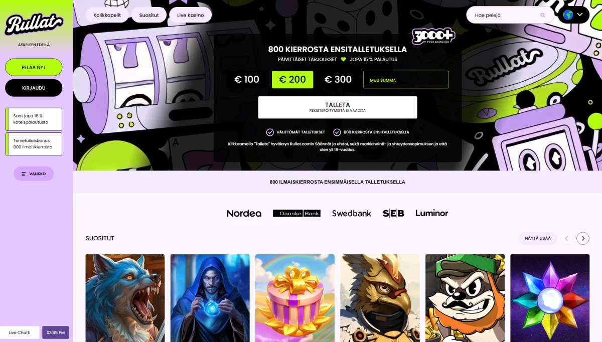 Rullat Casinon peliaula, jossa parhaat kasinopelit