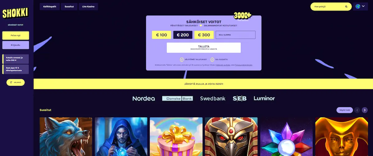 Shokki Casinon peliaula, jossa tietoa k&auml;teishyvityksest&auml;