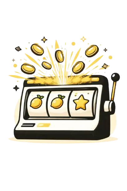 Kolikkopeli, jossa kolme sitruunaa ja t&auml;hti n&auml;kyv&auml;t rullilla, ja yl&auml;osasta r&auml;j&auml;ht&auml;&auml; kolikoita voiton merkiksi