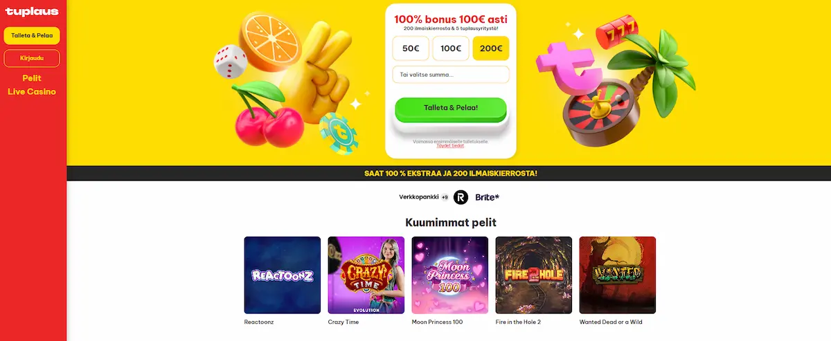 Tuplaus kasinon peliaula ja kolikkopelit etusivulla