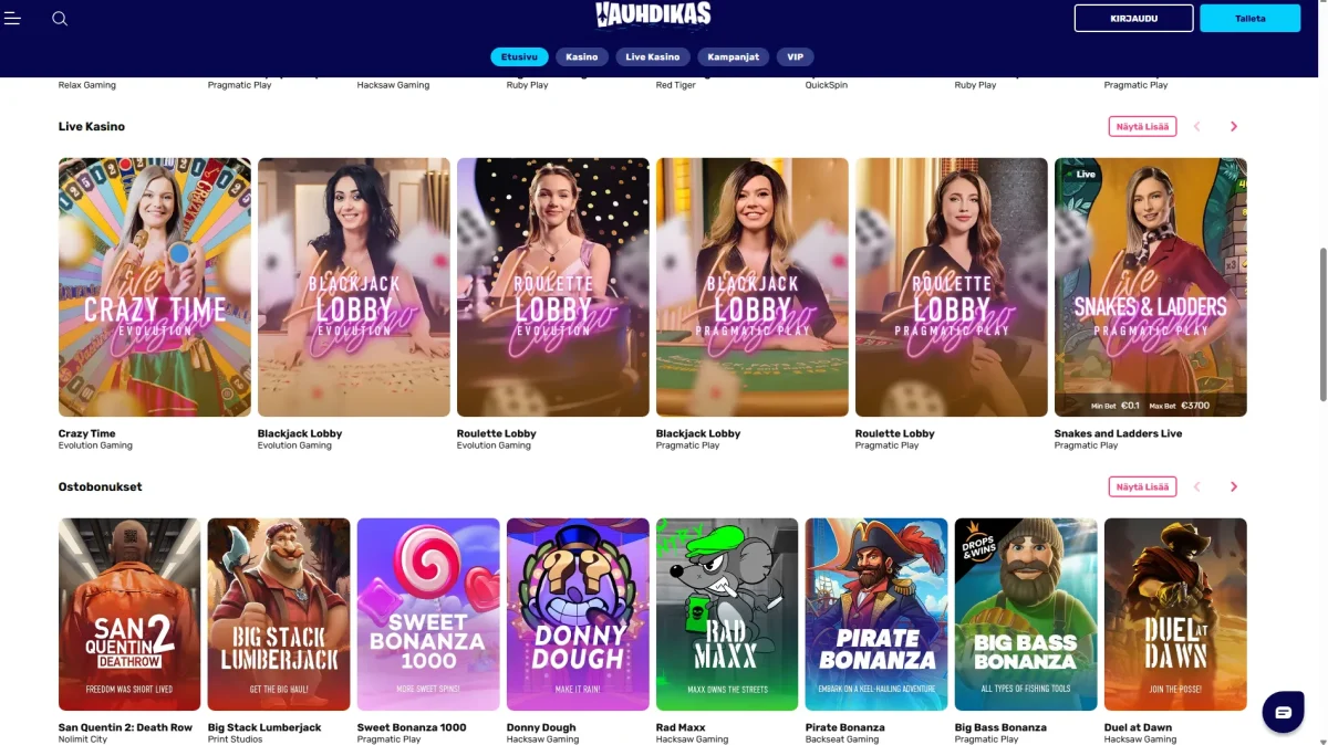 Vauhdikas Casinon live-pelit ja bonusosto pelit